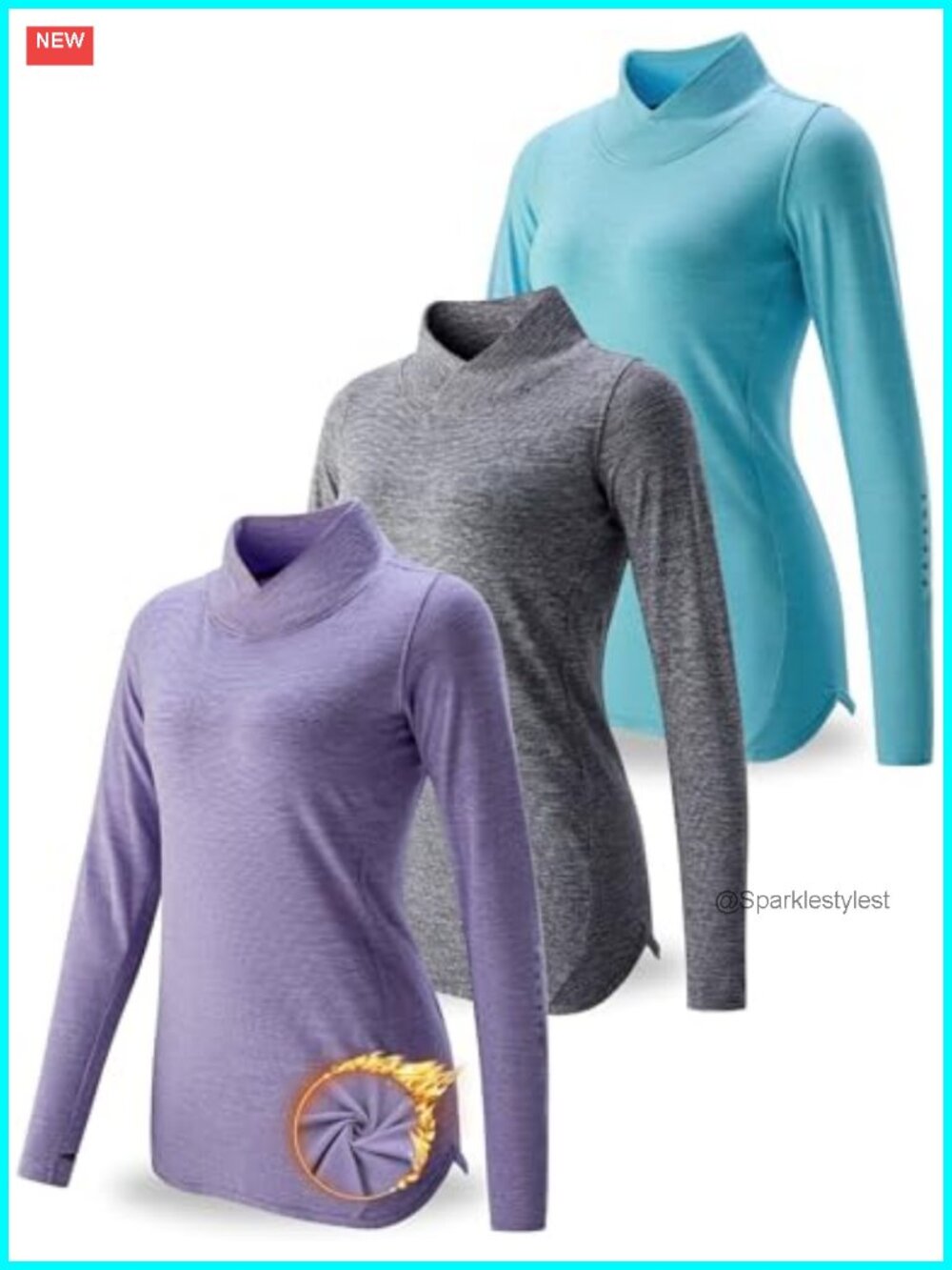 Thermal Mock Neck Long Sleeve Tops 3 Pack Moisture Wicking Base Layer